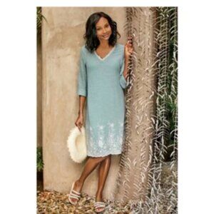 Soft Surroundings Pissaro Emroidered Gauze Midi Dress Sage Broderie Size Large